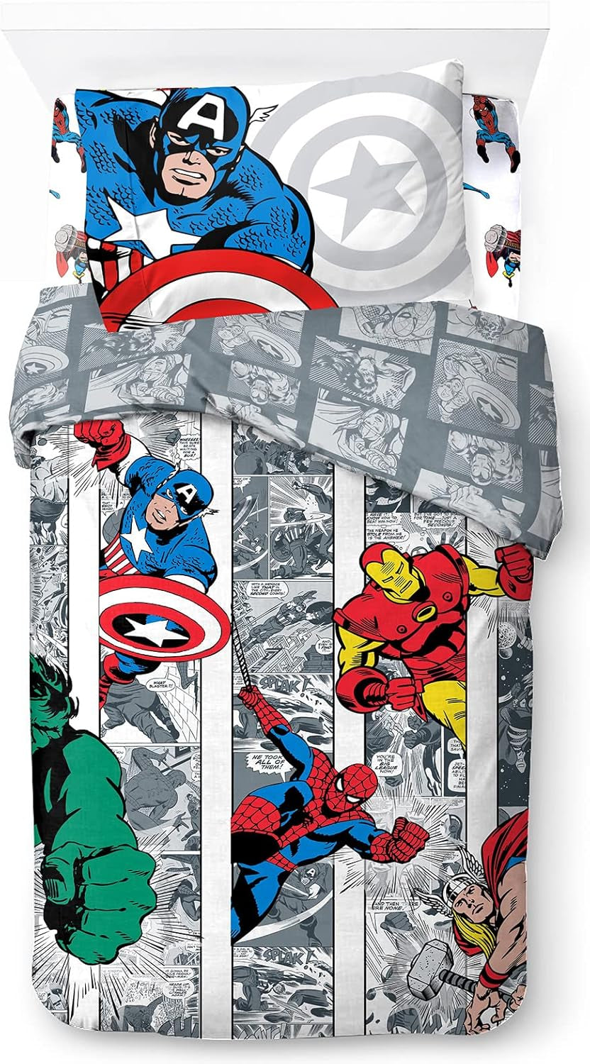 Ágynemű gyerekeknek, unisex, hercegnők és szuperhősök, 100% pamut Ágynemű - gyermek Naty Shop Multicolor - Avengers 135X200/50X70 (3 db)