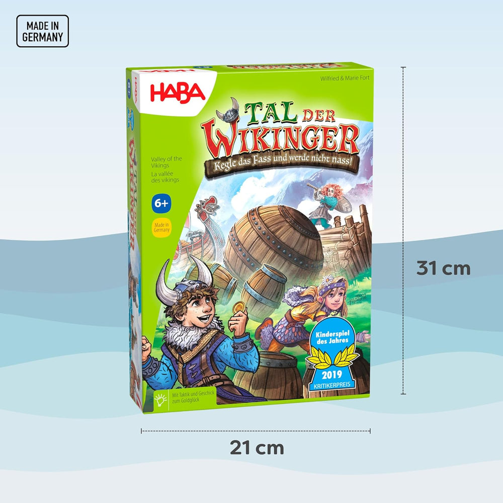 HABA Valley of the Vikings - Gyors ügyességi társasjáték 6 év feletti korosztály számára 2-4 játékos számára - XXL-es játéktábla és 3D-s vikinghajók - Támogatja a taktikát és a bátorságot - 1304697001