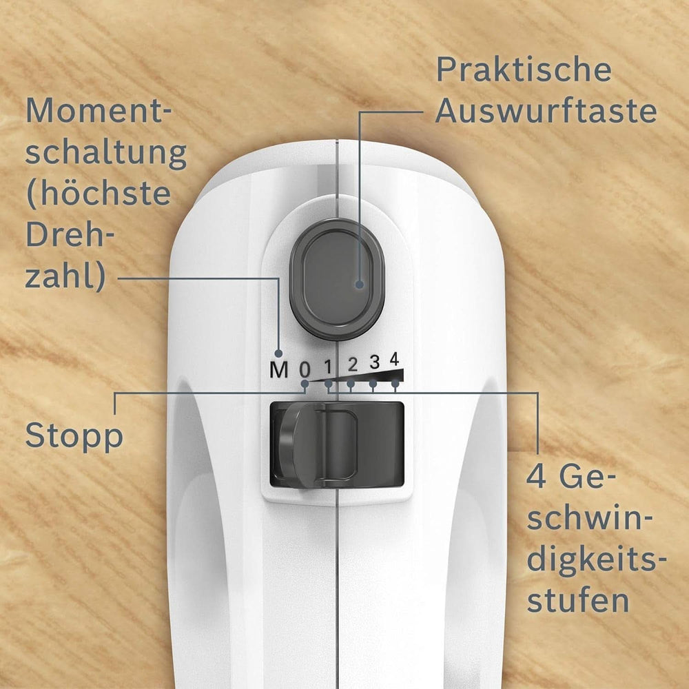 Bosch Hausgeräte Handrührer Clevermixx MFQ24200, 2 Rührbesen, 2 Spülmaschinengeeignet, 4 Stufen, Leicht, Leise, 400 W Weiß/Edelstahl Kitchen Naty Shop