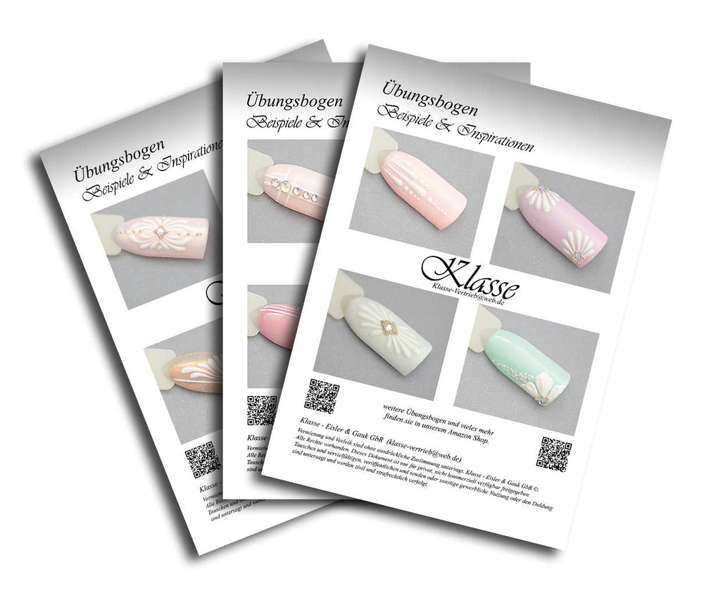 Übungsbögen Nageldesign Nailart (Grundlagen) 3Er Set Übungsbogen Starterset Übung Schulung Tipps Nagelset Nagelart Zubehor Zubehör Nail Art Zum Lernen Ohne Sticker Stickers Folie Brush Stemper ÜB001