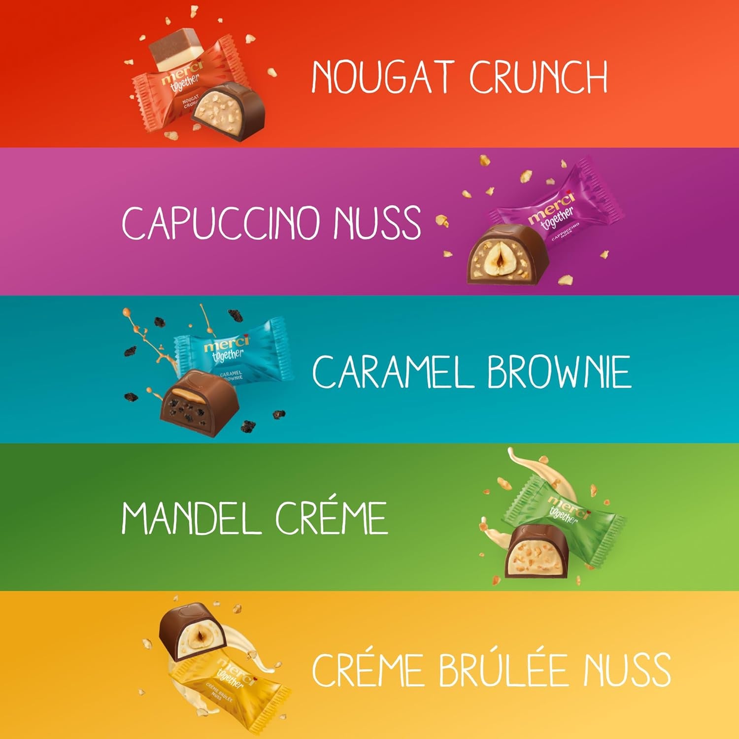 Merci Together - 1 x 175g - Ötféle töltött csokoládé finom tejcsokoládéval - Csokoládé praliné megosztva és ajándékba