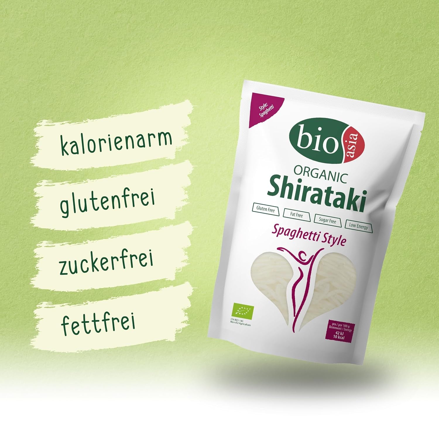Bioasia Bio Shirataki Spaghetti – Nudeln aus aus Bio-Konjakmehl – ​​Mit niedrigem Kaloriengehalt – Zucker-, Fett- und glutenfrei (1 x 270 g)