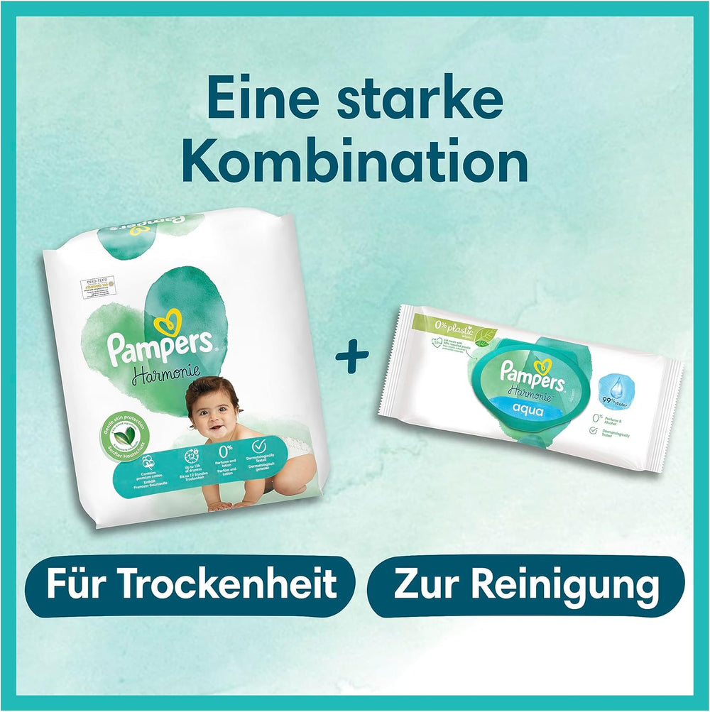 Pampers bébi pelenkák, 2-es méret (4-8 kg), Harmony, Half Moon Box, gyengéd bőrvédelem és gyógynövény-összetevők, 240 darab