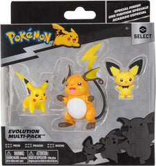 Pokemon PKW2778 Select 3-Pack cu Pichu și Pikachu și figuri de luptă Raichu de 7,6 cm, Evolution Multipack Style 2 Action figures Naty Shop