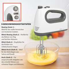 Clatronic Mixer | Kraftvoller 400 Watt-Motor | Kézi mixer | Turbostufe & 5 Geschwindigkeitsstufen | Kézi mixer | Spülmaschinengeeignete Edelstahlquirle Und -Knethaken | HM 3775 Kitchen Naty Shop