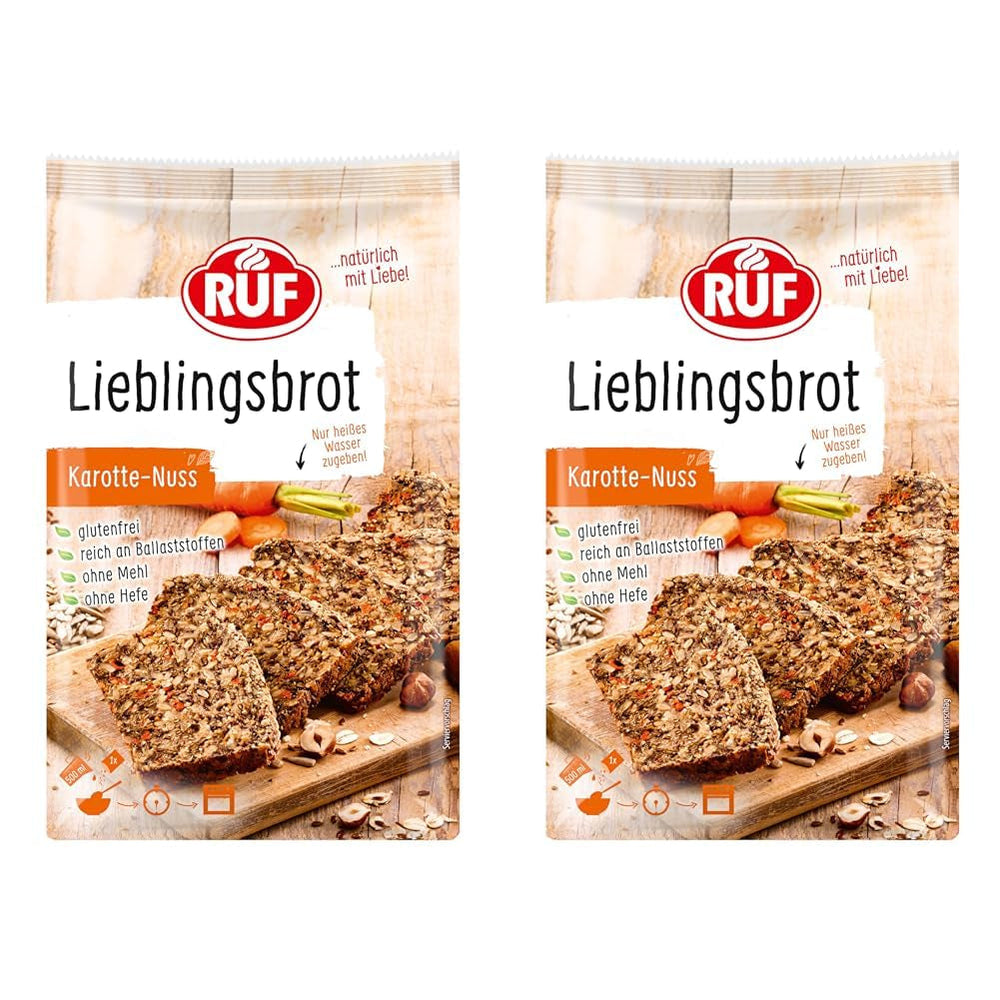 RUF Lieblingsbrot Protein, Brot-Backmischung, Brotmischung, Brotteig-Mischung, Proteinreiches Brot, Glutenfrei, Ohne Mehl & Hefe, 1 X 500G Naty Shop 600 G (2 Er Pack) Karotte Nuss