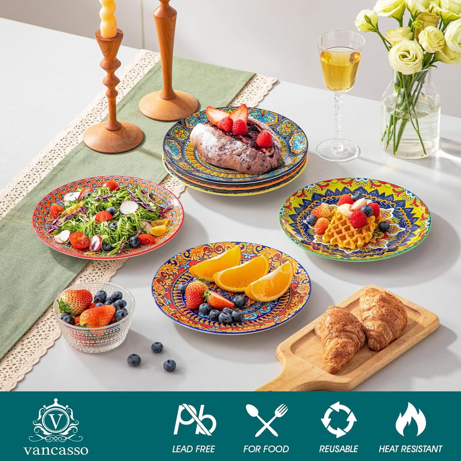 Set de 6 farfurii pentru desert, set de farfurii Vancasso KRVI pentru 6 persoane, Ø 22 cm, potrivit pentru mașina de spălat vase și cuptorul cu microunde, farfurii pentru paste, farfurii pentru micul dejun, farfurii pentru tort