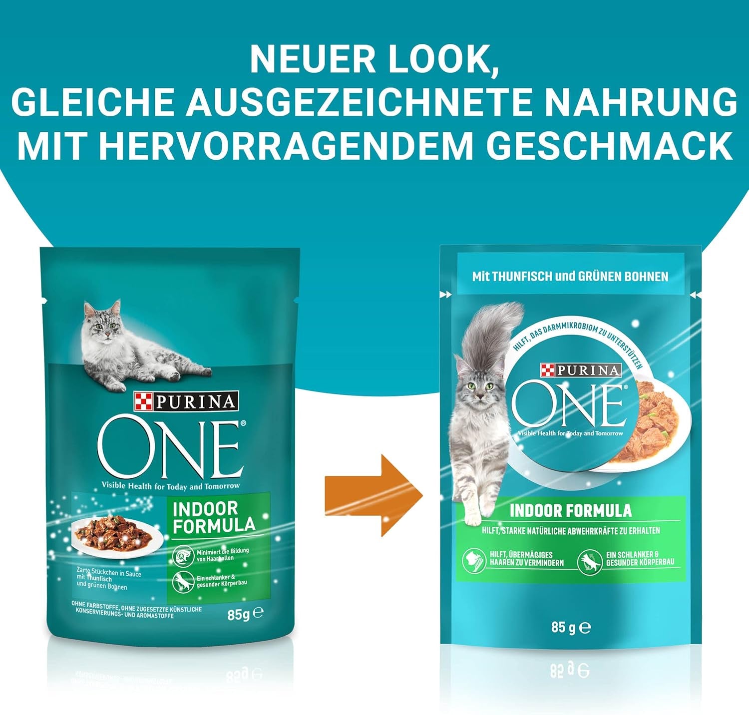 Hrană umedă pentru pisici PURINA ONE Indoor Formula, bucăți fragede în sos pentru pisici de casă, cu ton, pachet de 26 (26 x 85g)