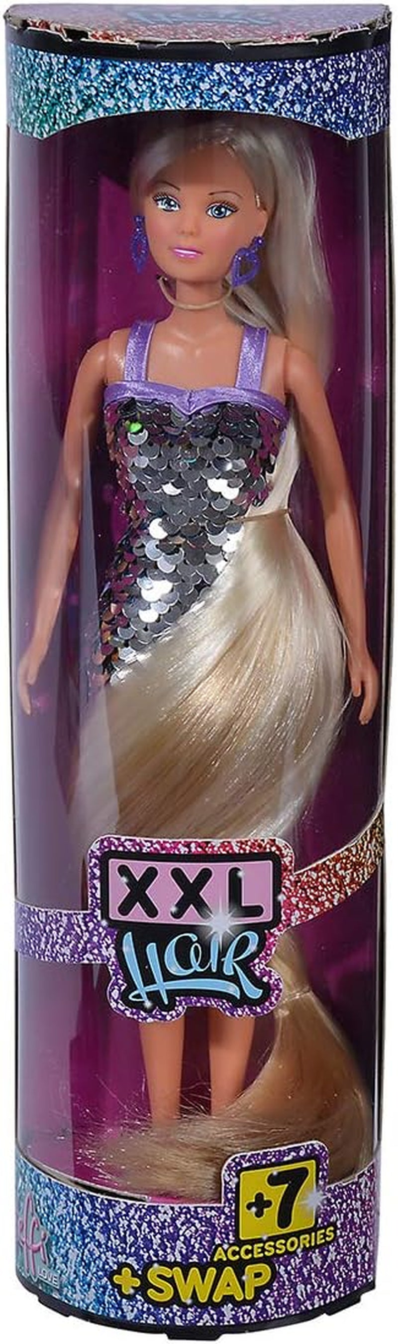 Simba Steffi Love XXL Hair / Puppe im Paillettenkleid mit Regenbogeneffekt und super Langen Haaren / inkl. Haarclips und Kamm / 29cm / Für Kinder ab 3 Jahren
