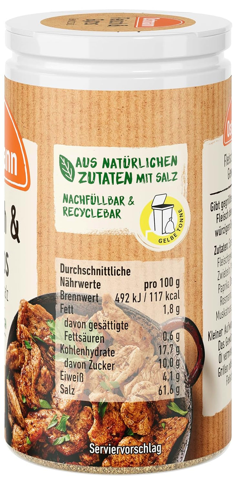 Ostmann Gewürze - Fleisch & Gyros Gewürzsalz | Pikantes Gewürz mit mediterraner Note für gegrilltes und gebratenes Fleisch | Mit praktischem Streuaufsatz | 50 g szűrőben