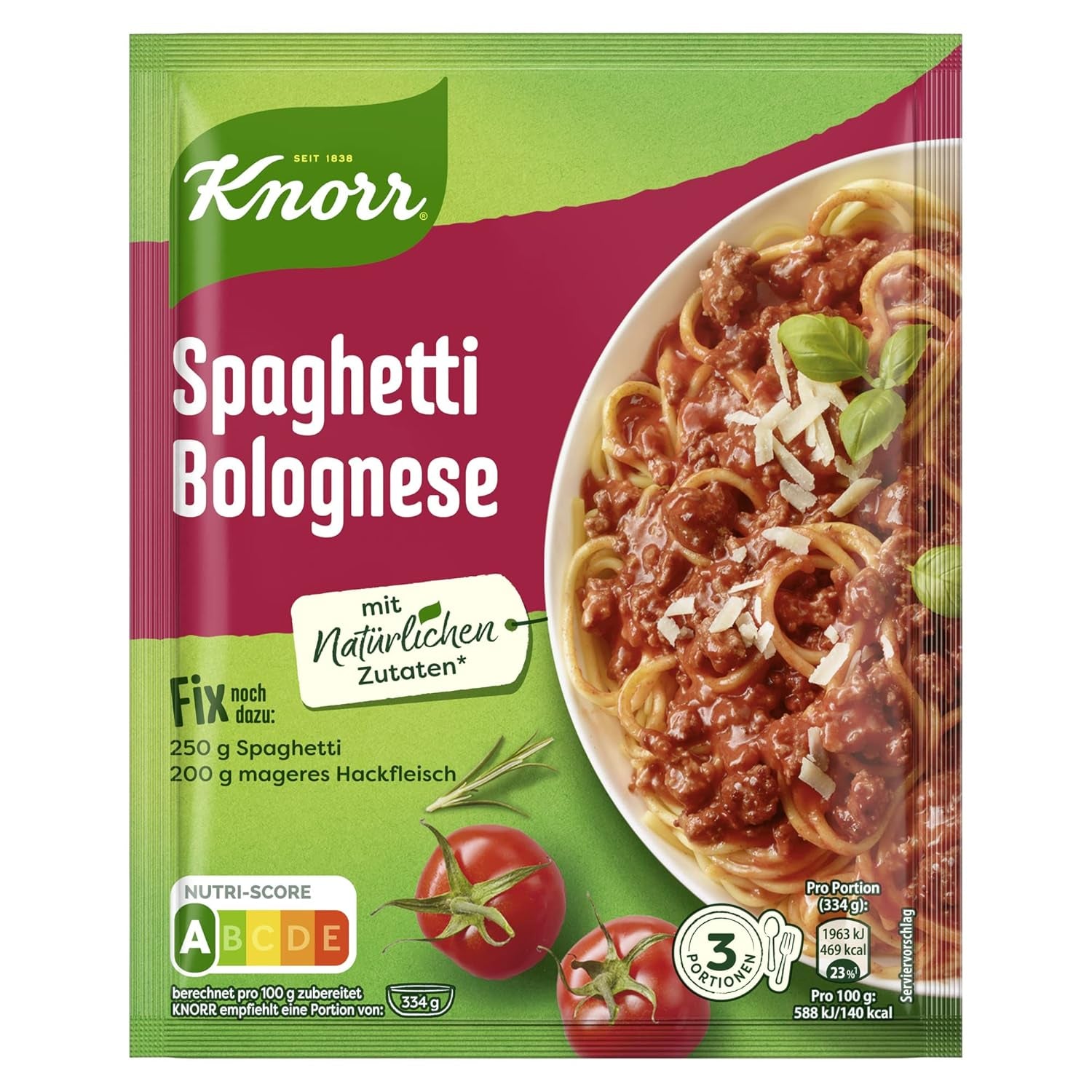 Knorr Fix Würzmischung Spaghetti Bolognese finom tésztaételhez természetes alapanyagokból 40 g