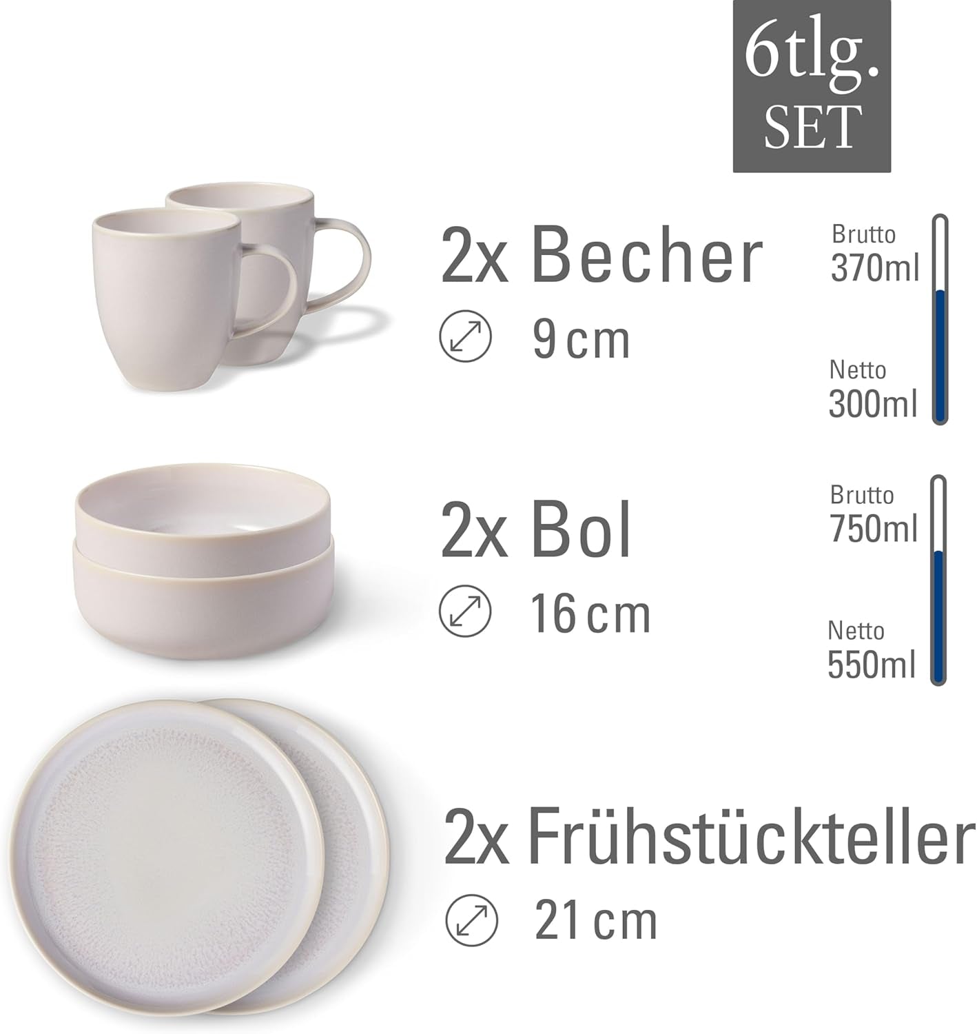 Like. by Villeroy & Boch – Crafted Cotton Frühstücks-Set 6 Teilig Weiß, Spülmaschinenfest, Mikrowellensicher, Geschirr Set, Geschirrset, Service Mit Frühstückstellern, Pottery-Look, Premium Porzellan Seturi vesela masa Naty Shop