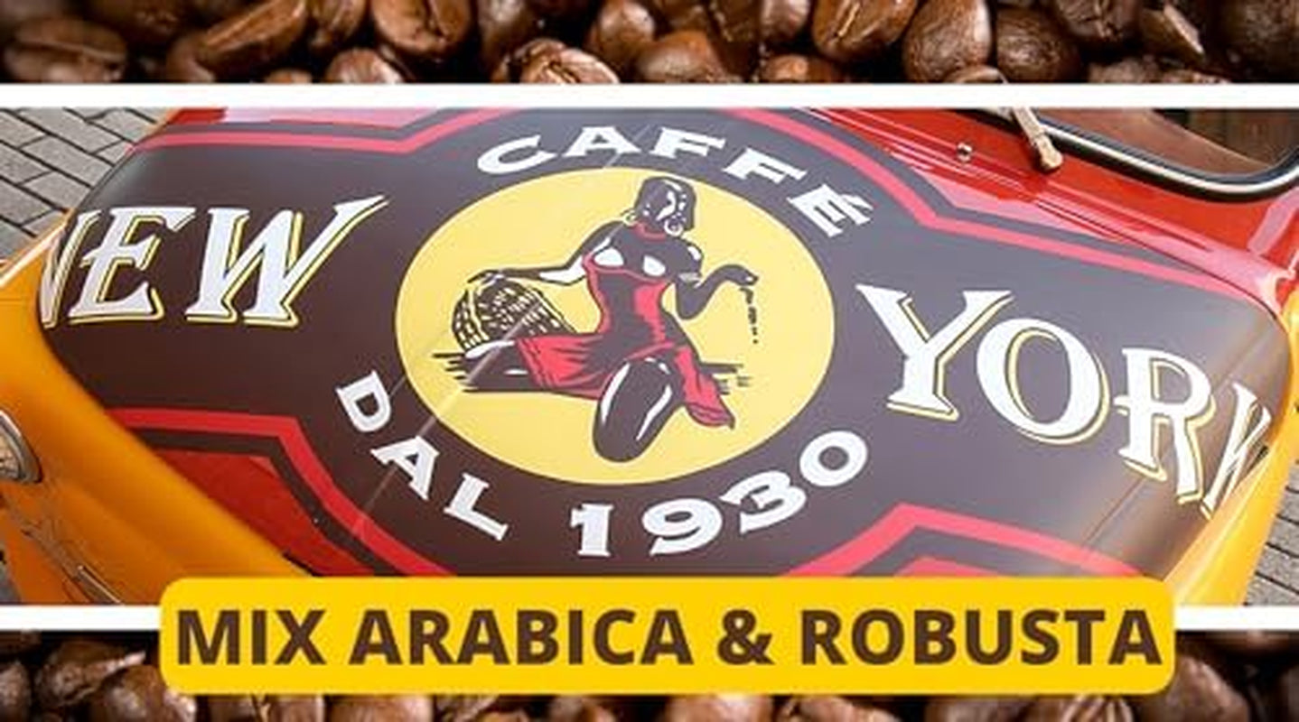 Caffè New York - XXXX - Boabe de cafea, aromă intensă dar fină, Arabica și prăjire medie robustă, pentru măcinare, espresso italian, amestec de bar - calitate înaltă din 1930 - 1 kg, boabe