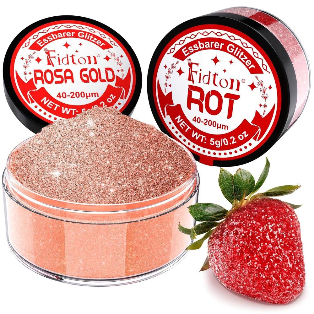 Sclipici comestibil pentru băuturi - Set de colorant alimentar pudră Fidton cu 2 culori, Sclipici comestibil pentru prăjituri, Fondant auriu, Gogoașă, Sclipici comestibil pentru băuturi, Cocktail, Aur și argintiu comestibil - 5 g