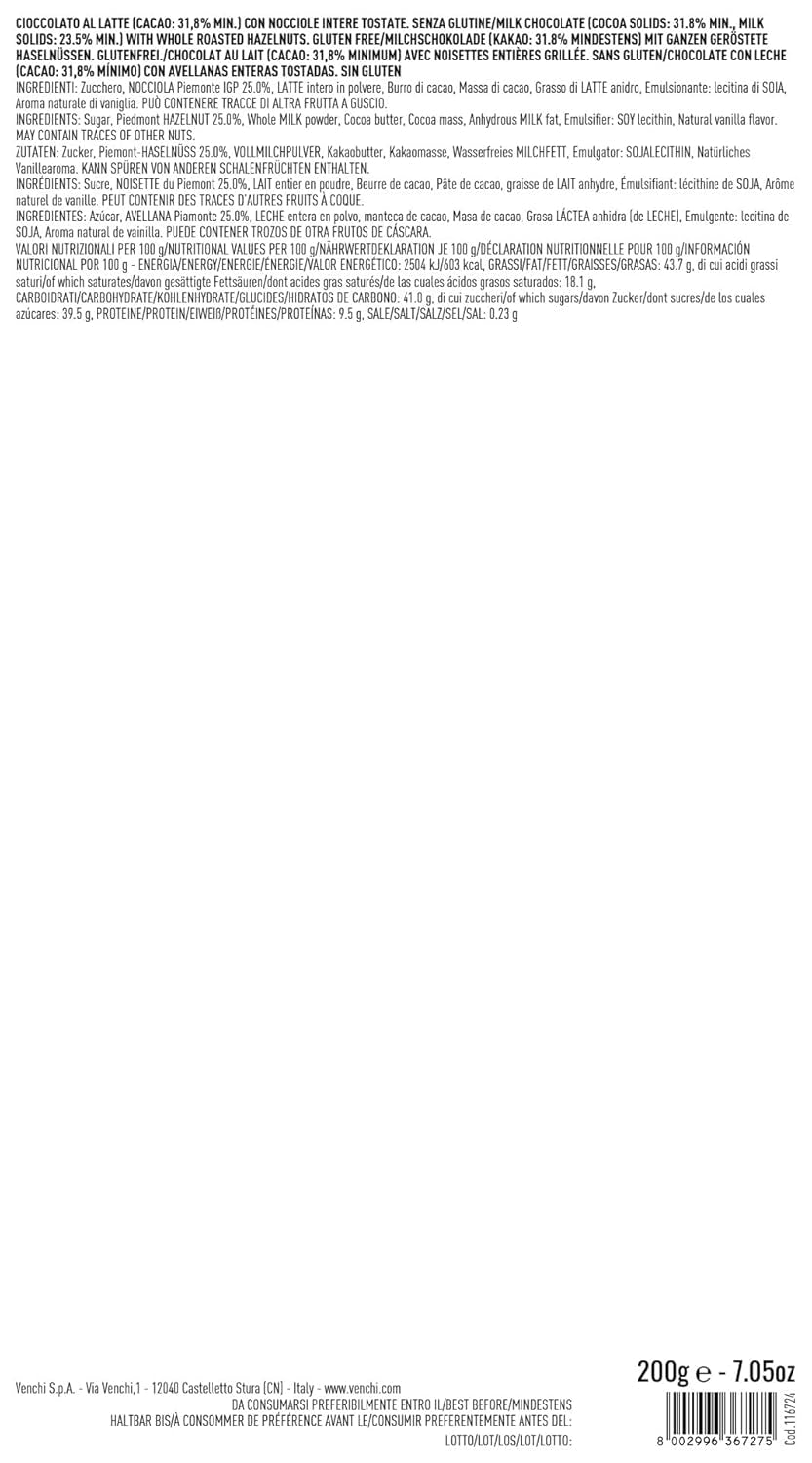 Venchi, Brutto&Buono, Kézzel készített "Piemont Erdei Mogyoró" Fenyőfa formájú tejcsokoládészelet, 200g, Gluténmentes, Limitált kiadású karácsonyi kollekció, ajándékötlet