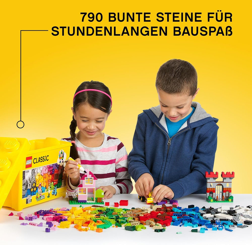LEGO Classic Große Bausteine-Box, Konstruktionsspielzeug für Mädchen und Jungen mit Aufbewahrungsbox, enthält Bunte Steine, Reifen, Türen, etc. in 33 Farben, Geschenk für Kinder ab 4 Jahren 10698