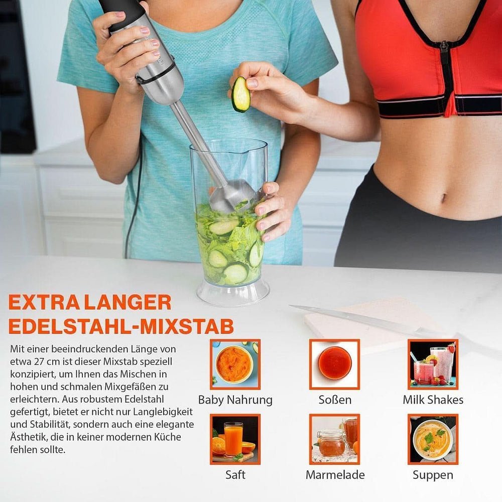 Proficook® 2In1 Stabmixer & Schneebesen | Stabmixer 1000 Watt Für Mixen, Zerkleinern & Pürieren | Smoothie Maker M. Langem Mixstab | Pürierstab M. Edelstahlgehäuse & Soft Touch-Griff | PC-SMS 1220 Mama si Copilul Naty Shop