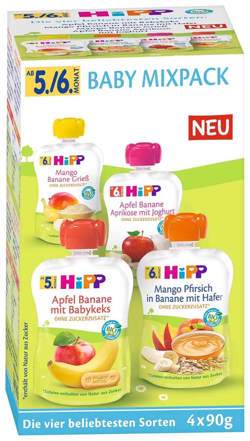Hipp Organic Fruit & Cereal kinyomható tasakban babáknak, 16 x 90 gramm Mother and Child Naty Shop