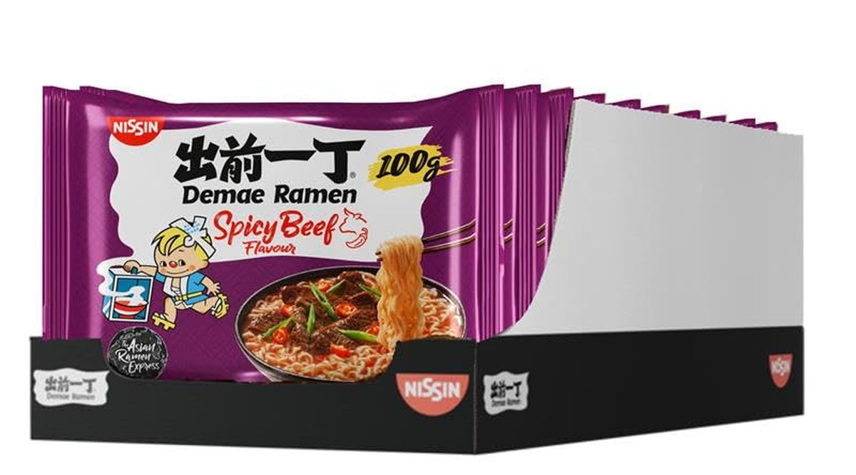 Nissin Demae Ramen – 10 csomagos fűszeres marhahús, japán stílusú instant tészta marhahús ízzel és ázsiai fűszerekkel, gyorsan és egyszerűen elkészíthető ázsiai ételek (10 x 100 g)