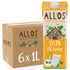Allos Bio Sojadrink ohne Zucker | Milchalternative aus Soja | Szója ital | Ital auf Pflanzenbasis | vegán ital | ohne zugesetzten Zucker | vegán | laktózmentes | 1 liter (6 db)