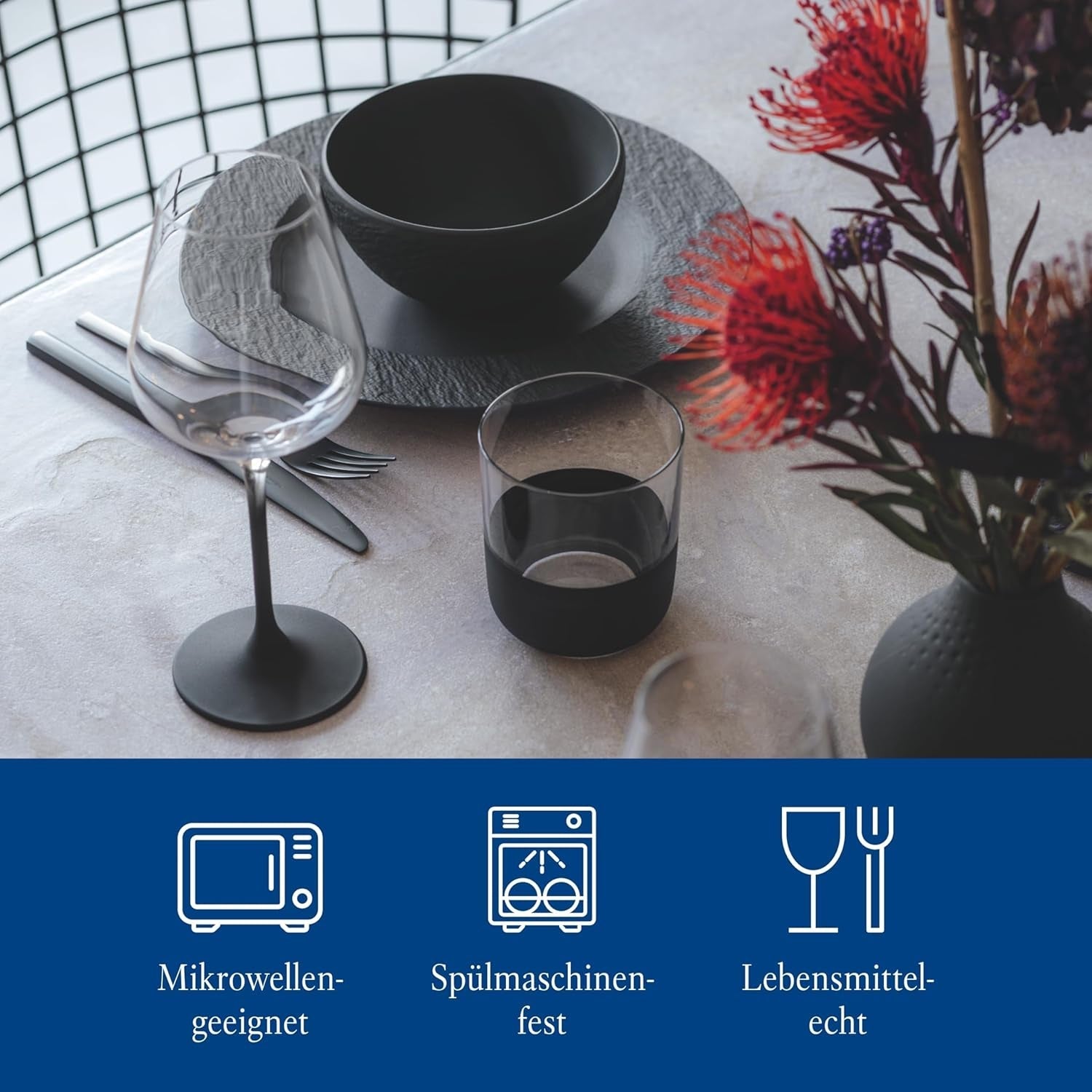 Villeroy & Boch – Manufacture Rock Starter-Set 6 Teilig Schwarz, Spülmaschinenfest, Mikrowellensicher, Geschirr Set Schwarz Matt, Tafelservice, Essgeschirr, Premium Porzellan asztali készletek Naty Shop
