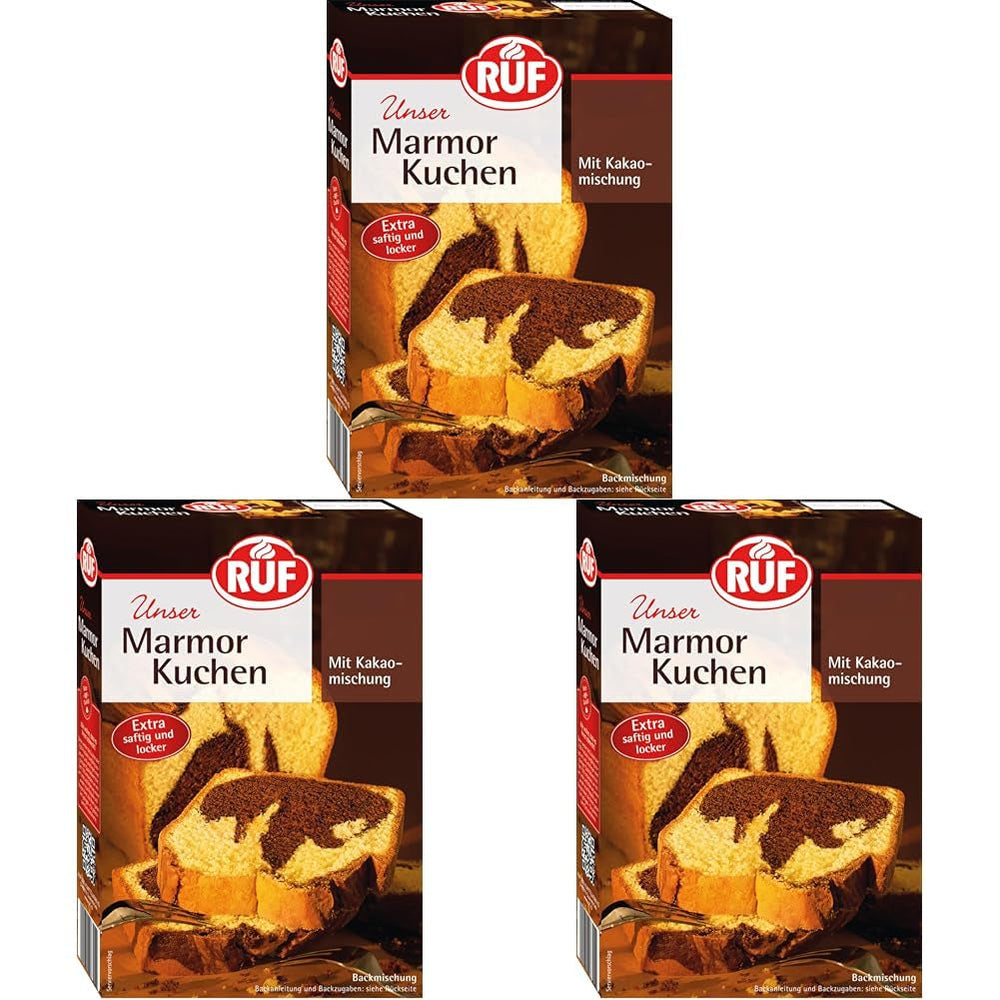 RUF Marmorkuchen, Backmischung Für Einen Kuchen Mit Marmormuster, Hellerteig Mit Kakaomischung, Extra Saftig Und Locker, Vegane Variante Möglich Naty Shop 450 G (3 Er Pack)
