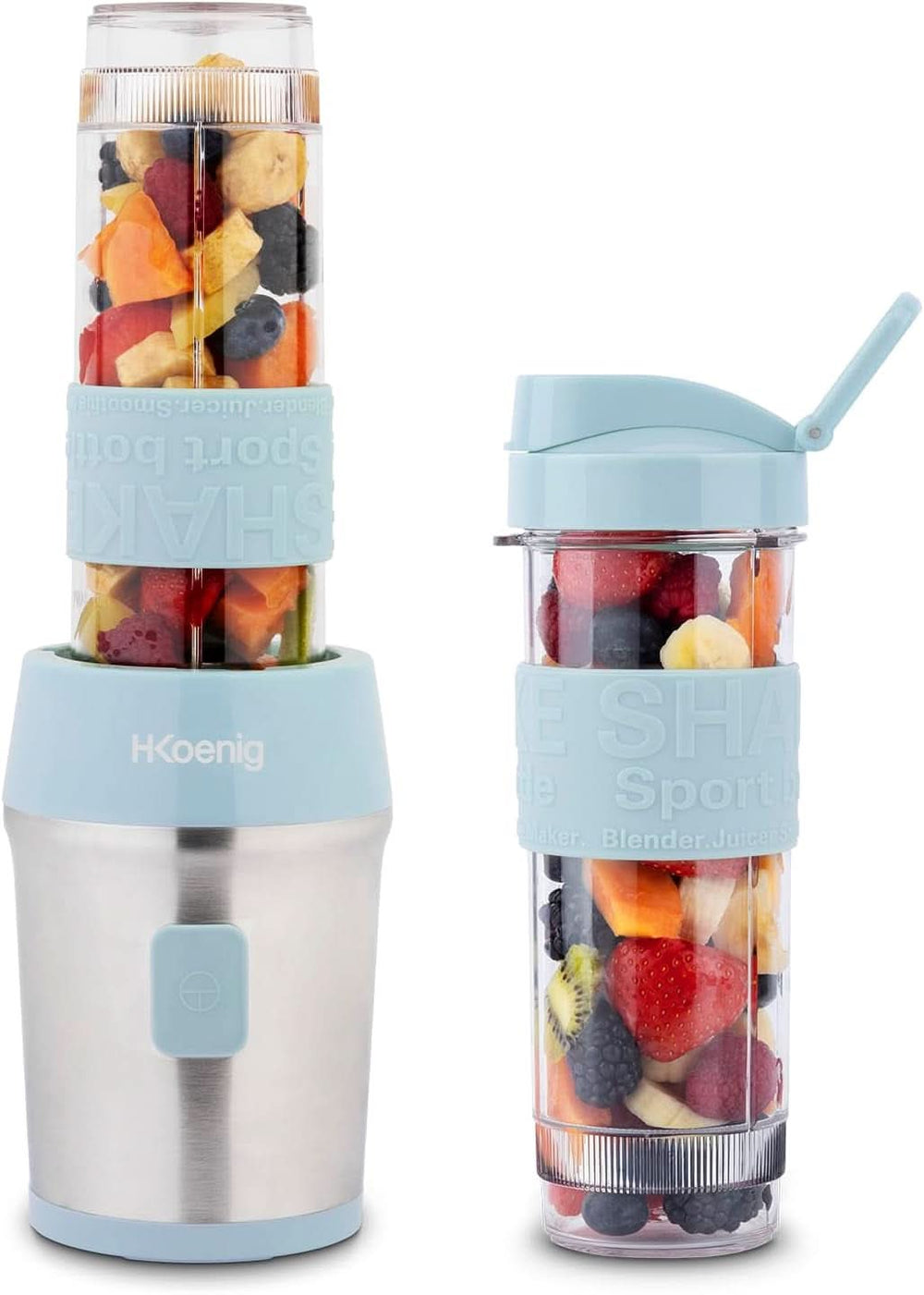 H.Koenig Smoothie Maker SMOO9 - Mini Standmixer - Mini Turmixgép - 300 Watt - 570 Ml - Edelstahl - 2 Kunststoffflaschen - Bpa-Frei, Grau Kitchen Naty Shop Pastelblau