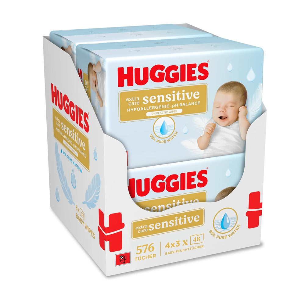 Huggies Pure Extra Care Sensitive baba törlőkendők, 99% víz, műanyag mentes, illatanyag mentes