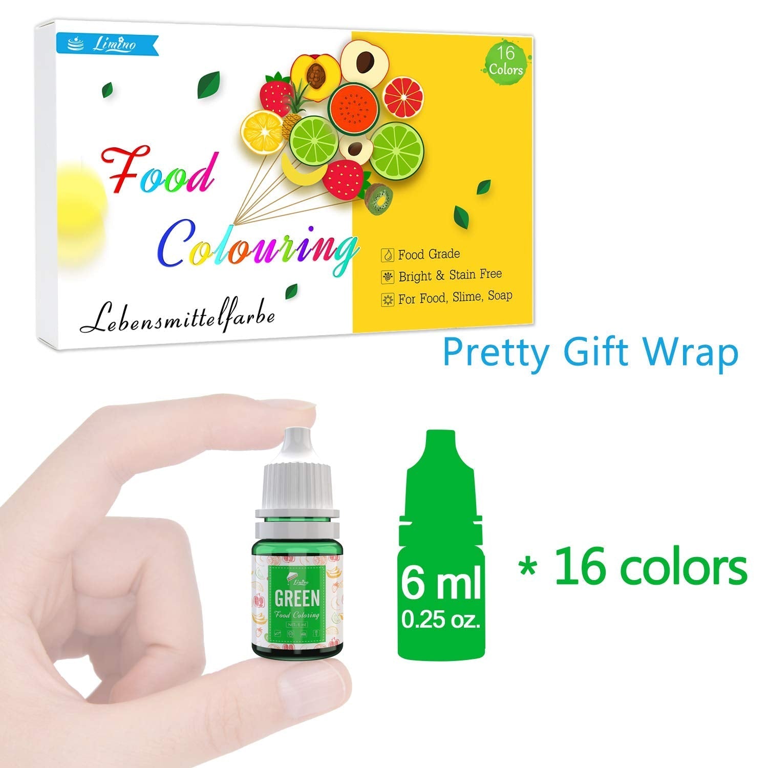 Colorant alimentar 16 culori - Coloranți alimentari lichizi pentru copt torturi, fursecuri, macaroane, fondant - Colorant alimentar vibrant pentru decorare și aerografare, gătit, săpunuri DIY - 6ml fiecare