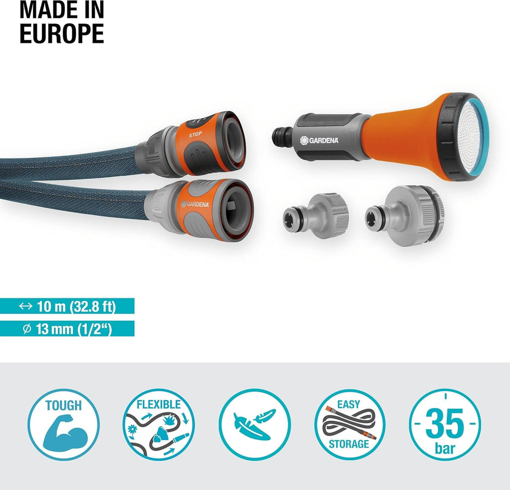 Set Gardena Liano Xtreme 1/2 inch, 10 m: Furtun de grădină extrem de robust din material textil, pentru robinete de interior, cu furtun interior din PVC, ușor, rezistent la intemperii (18460-20)