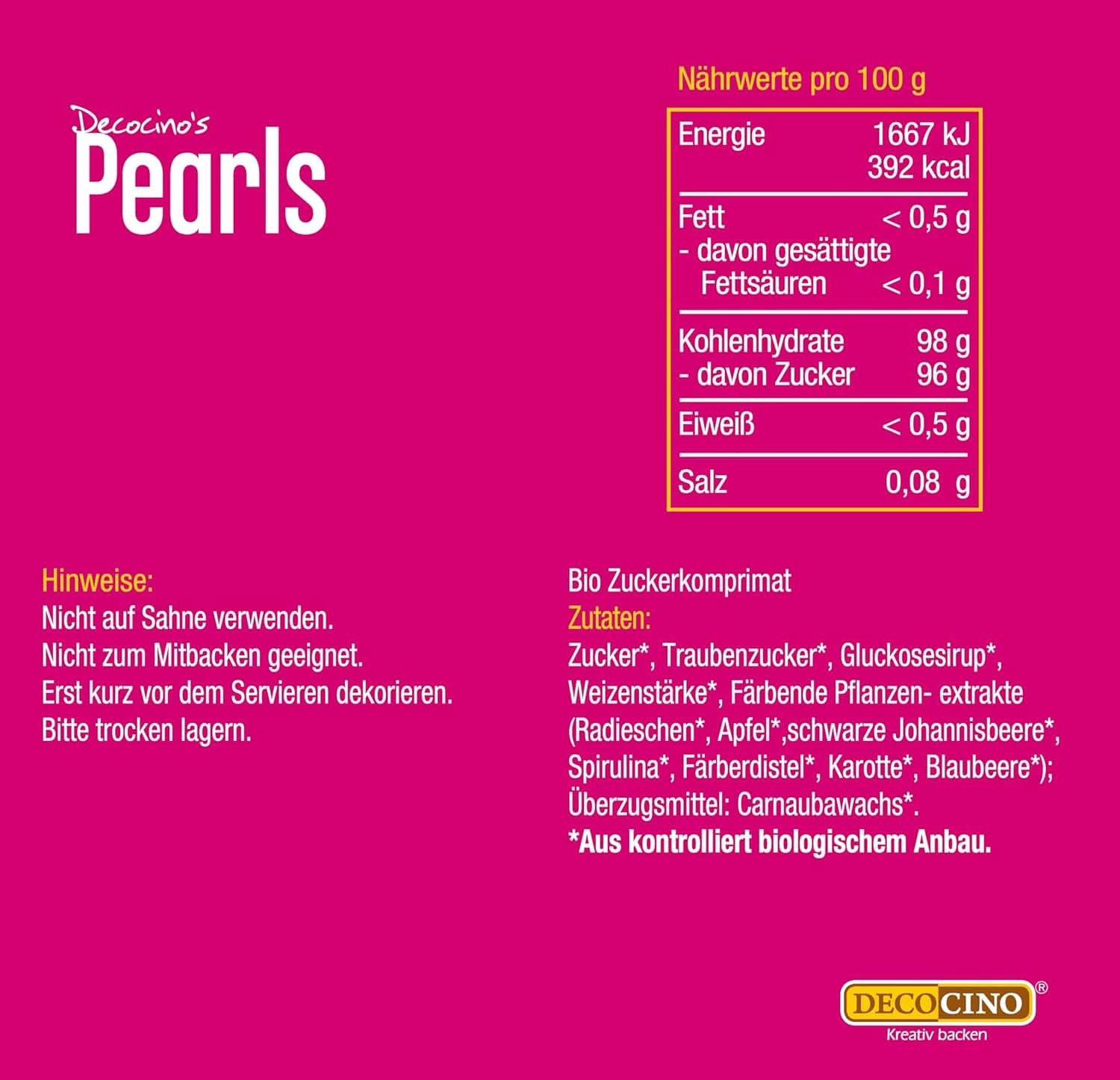DECOCINO Organic Sprinkle Pearls - 60 gramm - Bio szőlőcukor permetek Sprinkles Naty Shop