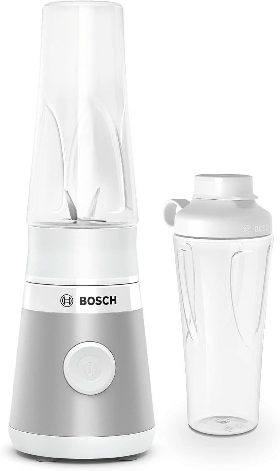 Bosch Mini-állványkeverő Vitapower Serie 2 MMB2111S, nagy sebességű keverő, Bis Zu 40 000 ford./perc, Tritan Togo-Flasche 0,6 L, Trinkdeckel, Bruchsicher, Spülmasch.Geeignete, 450W, Sille/Sberty Shoping Teichen Silber/Sberty