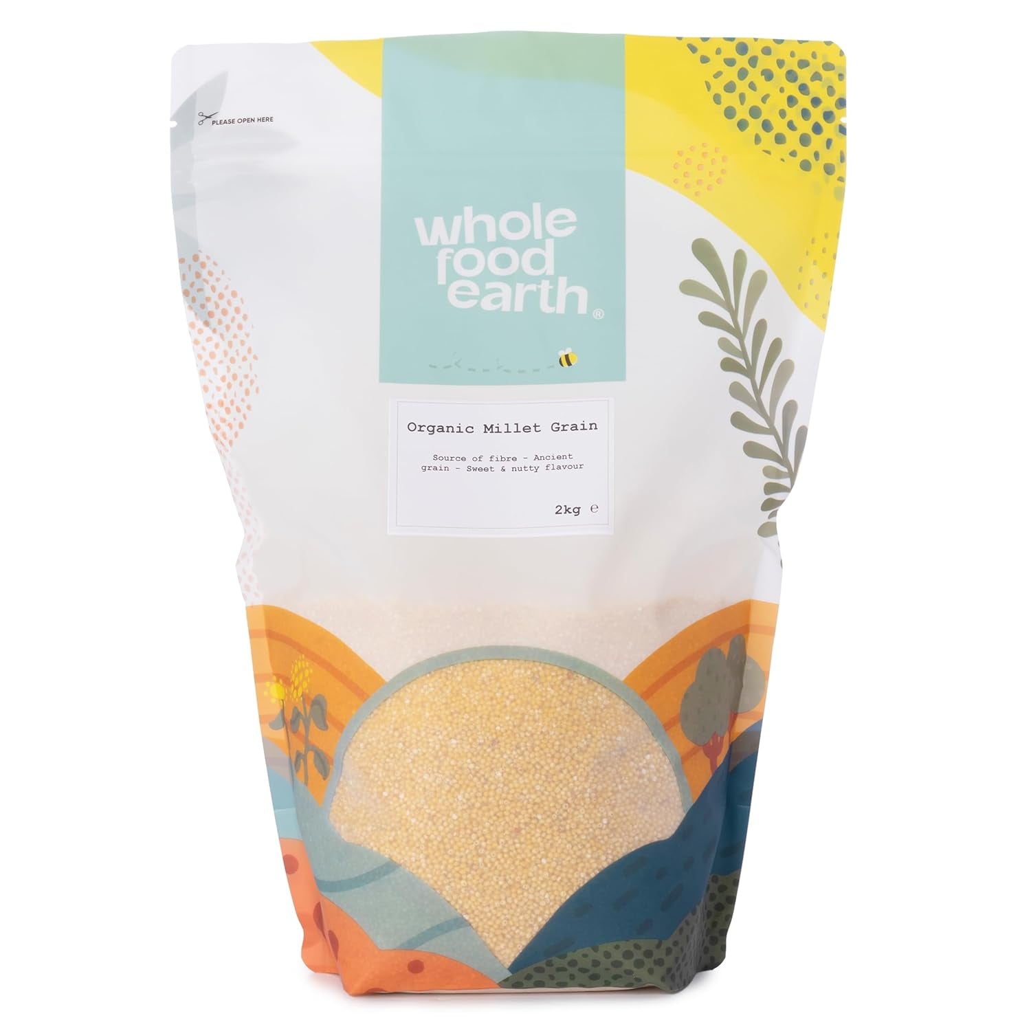 Köles bio Wholefood Earth 2 kg | Nem GMO | Vegán | Rostban gazdag | Tanúsított bio