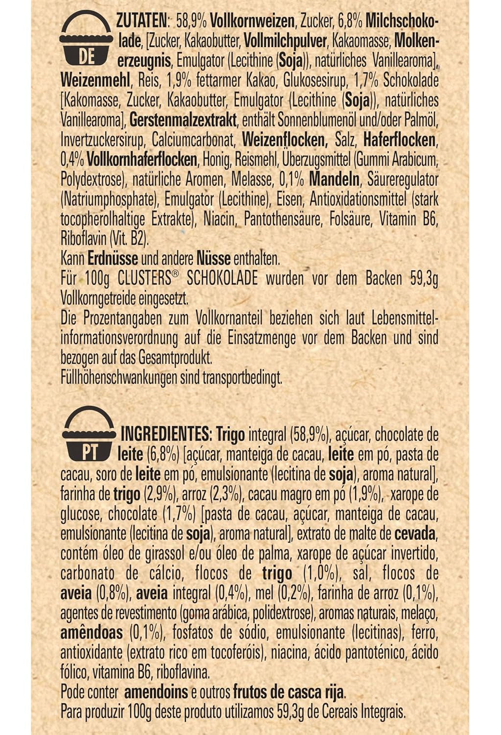 Nestlé CLUSTERS Csokoládé, 59% teljes kiőrlésű gabonapelyhek, csokoládéval és mandulával, vitaminokat, kalciumot és vasat tartalmaz, 1 csomag (1 x 330 g)
