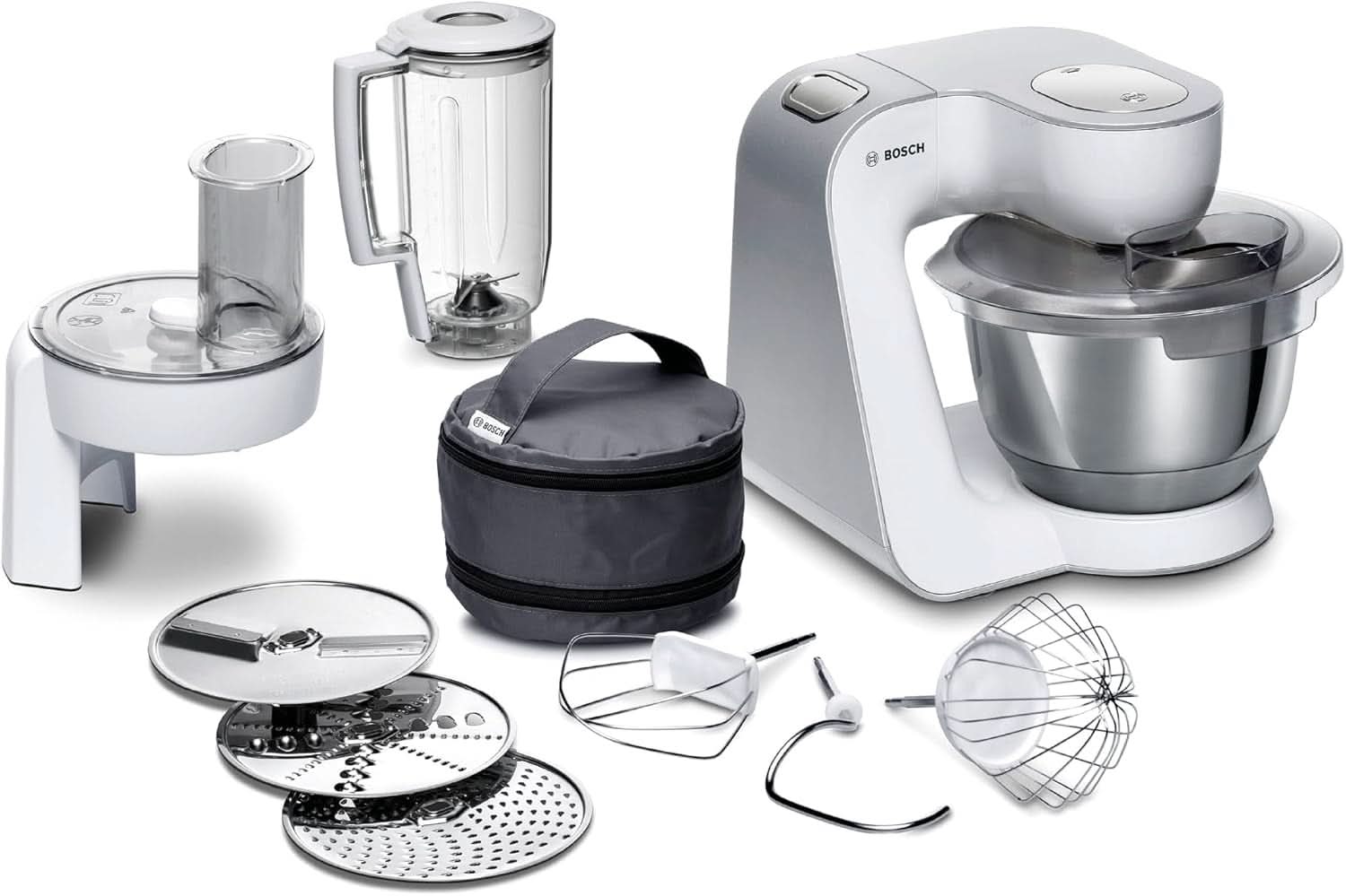 Bosch Küchenmaschine Serie 4 Mum58720, Edelstahl-Schüssel 3,9 L, Mixer 1,25 L, Planetenrührwerk, Knethaken, Schlag, Rührbesen, Durchlaufschnitzler, 3 Scheiben, 1000 W, Natytherrot és Duntytherrot Wei Chilber Shop