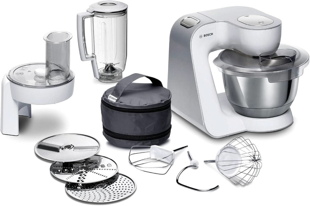 Bosch Küchenmaschine Serie 4 Mum58720, Edelstahl-Schüssel 3,9 L, Mixer 1,25 L, Planetenrührwerk, Knethaken, Schlag, Rührbesen, Durchlaufschnitzler, 3 Scheiben, 1000 W, Natytherrot és Duntytherrot Wei Chilber Shop