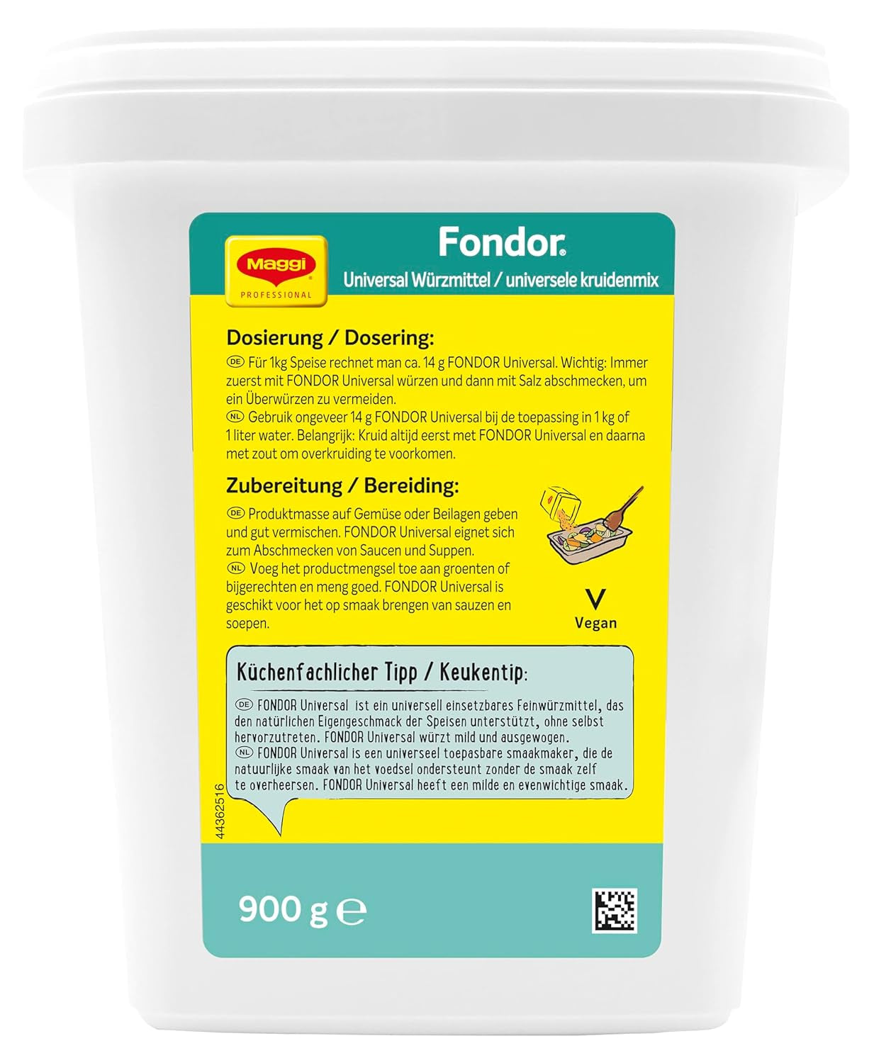 Maggi Professional Fondor Universal-Würzmittel o.k.A., vegán Würzmischung, 1er Pack (1 x 900g Gastro Box)