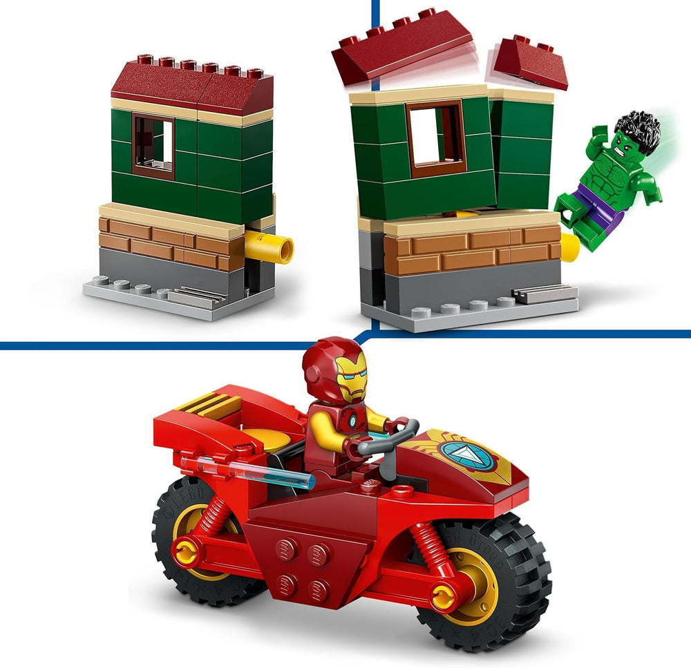 LEGO Marvel Iron Man kerékpárral és Hulkkal, Szuperhős építőjáték gyerekeknek, Gyűjteménykészlet kerékpárral és minifigurákkal, Ajándék lányoknak és fiúknak 4 éves 76287 Építőkészletek Besuche den LEGO-Store