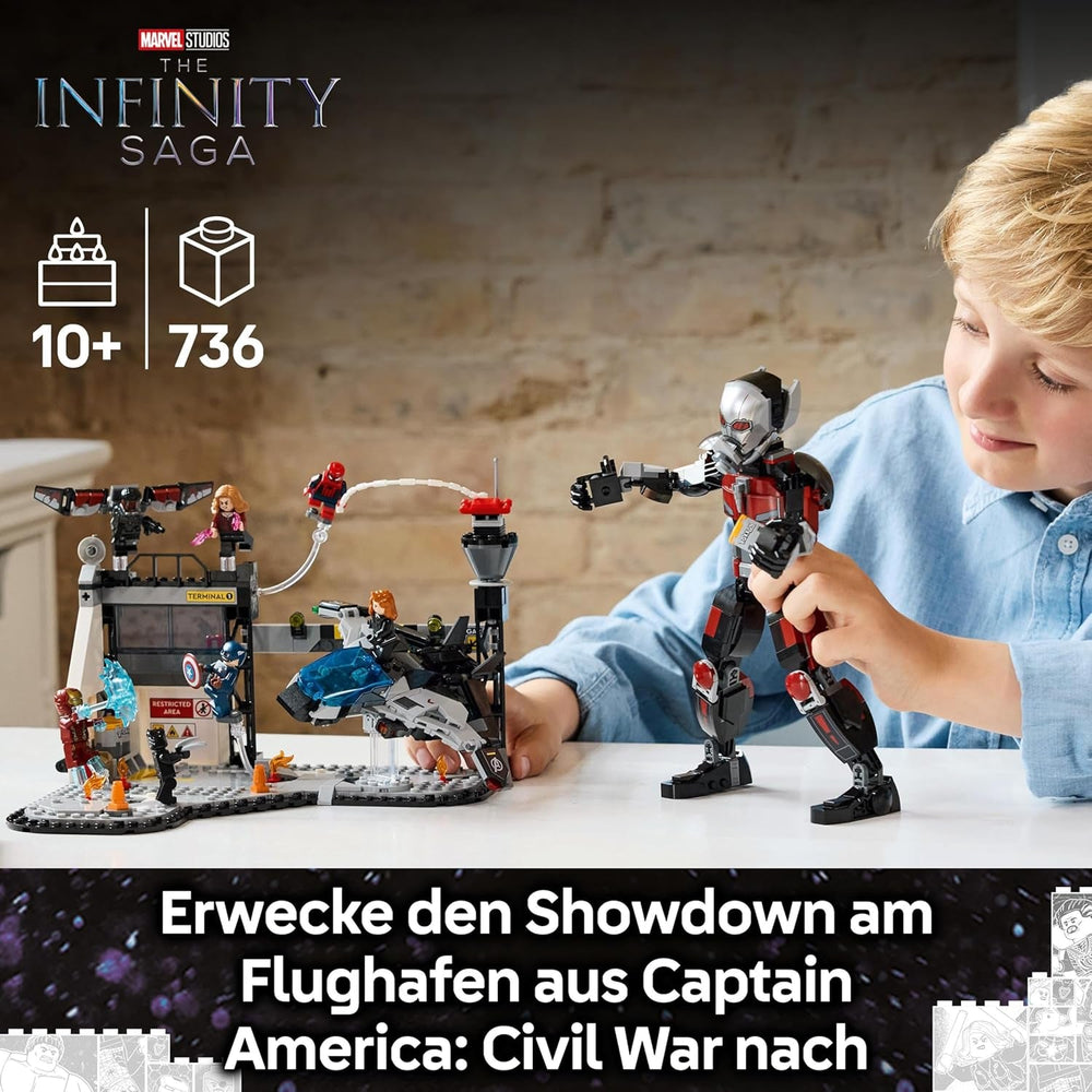 LEGO Marvel Amerika Kapitány: Polgárháborús akciópárbaj - Szuperhős játékkészlet 8 minifigurával - Repülőgép építő- és játékkészlet - Ajándék fiúknak és lányoknak 76314 építőkészletek Besuche den LEGO-Store