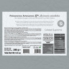 – Polvorones artizanale, 0% zahăr adăugat, Calitate superioară, Aluat tipic de Crăciun, Rețetă artizanală, Ambalat individual, 280 grame