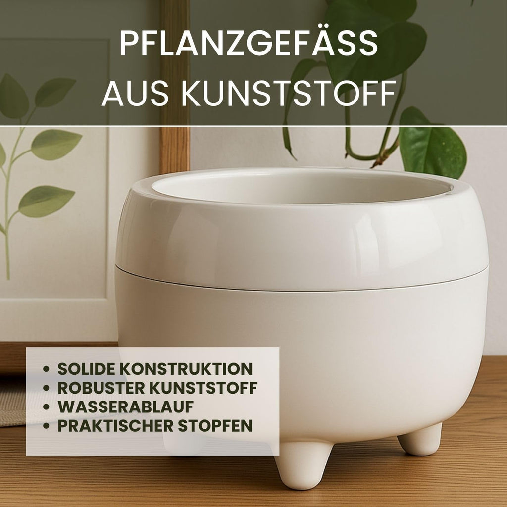 Ghiveci LAMELA cu picioare elegante – Ghiveci bej cu drenaj – Rotund Ø 23 cm, 3L – Ghiveci pentru interior și exterior, bej