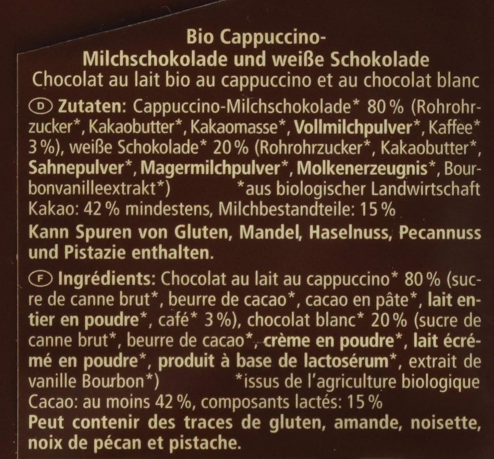 Kapuccinóval töltött bio csokoládé, 100g