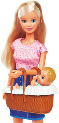Simba Steffi Love Baby Time, Spielpuppe kümmert Sich um das kleine Baby, inkl. 2-in-1 Wiege, Badewanne, Töpfchen und über 15 Accessoires, ab 3 Jahre