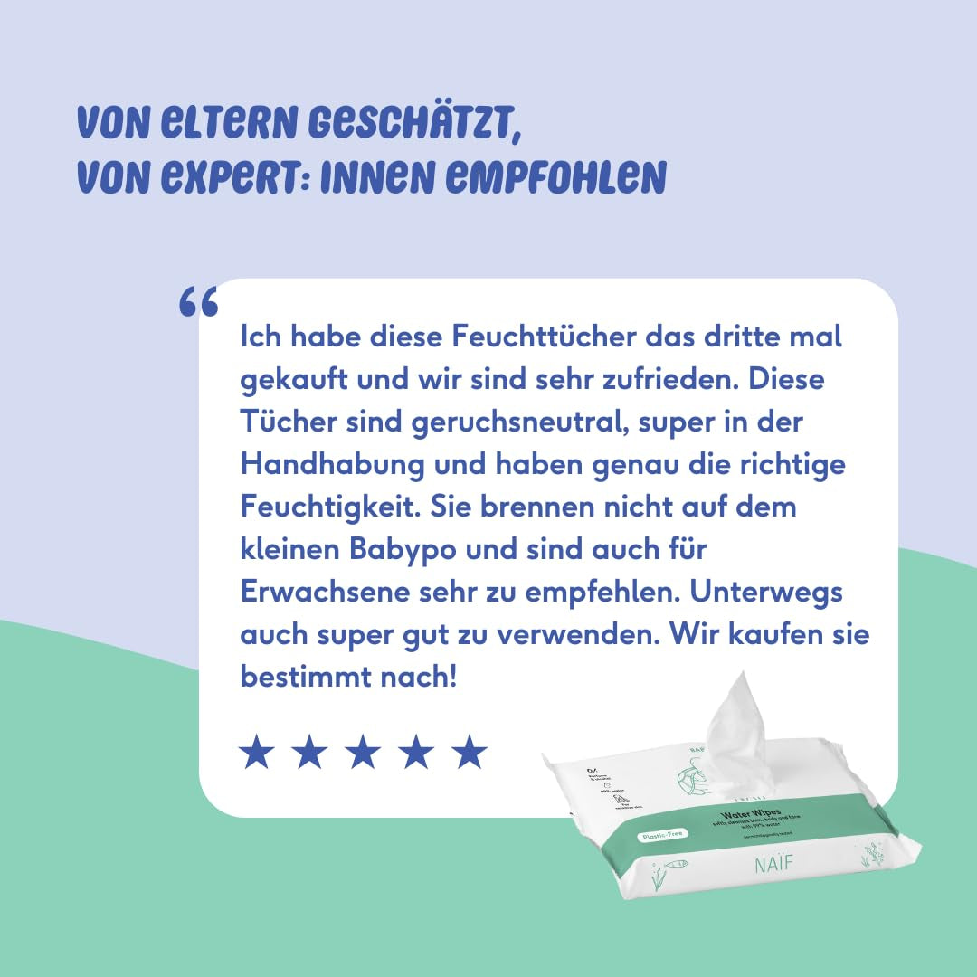 Naïf - Műanyagmentes nedves törlőkendő - 864 darab (16 csomag 54 törlőkendő) - Baba fenekének, testének és arcának ápolása - 99% víz - 0% parfüm és alkohol