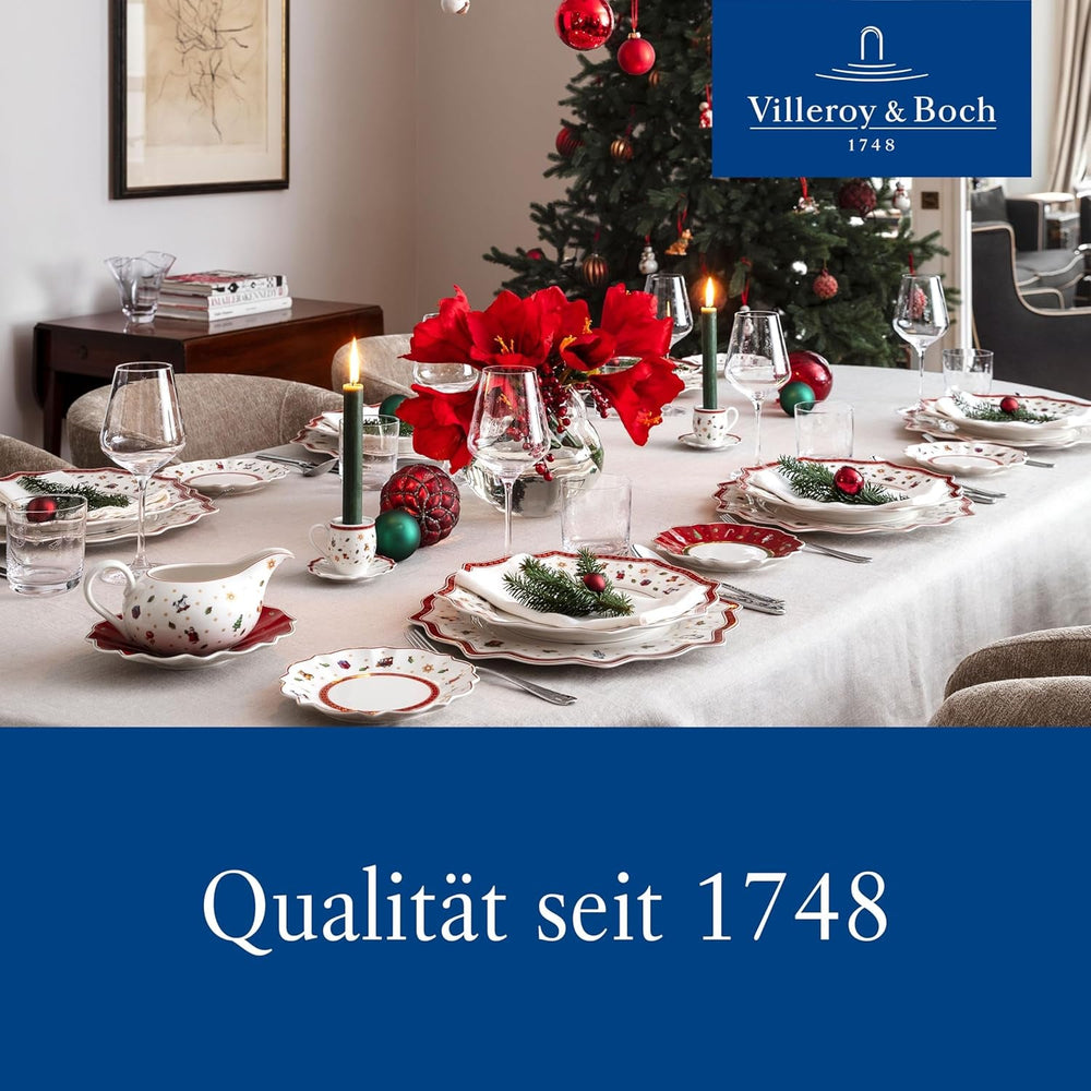Villeroy & Boch - Set de mic dejun Toy's Delight pentru 2 persoane, Design Locomotivă, 6 piese, Colorat, Crăciun, Set de veselă cu farfurii, căni și boluri pentru micul dejun, Veselă de Crăciun, Porțelan Premium