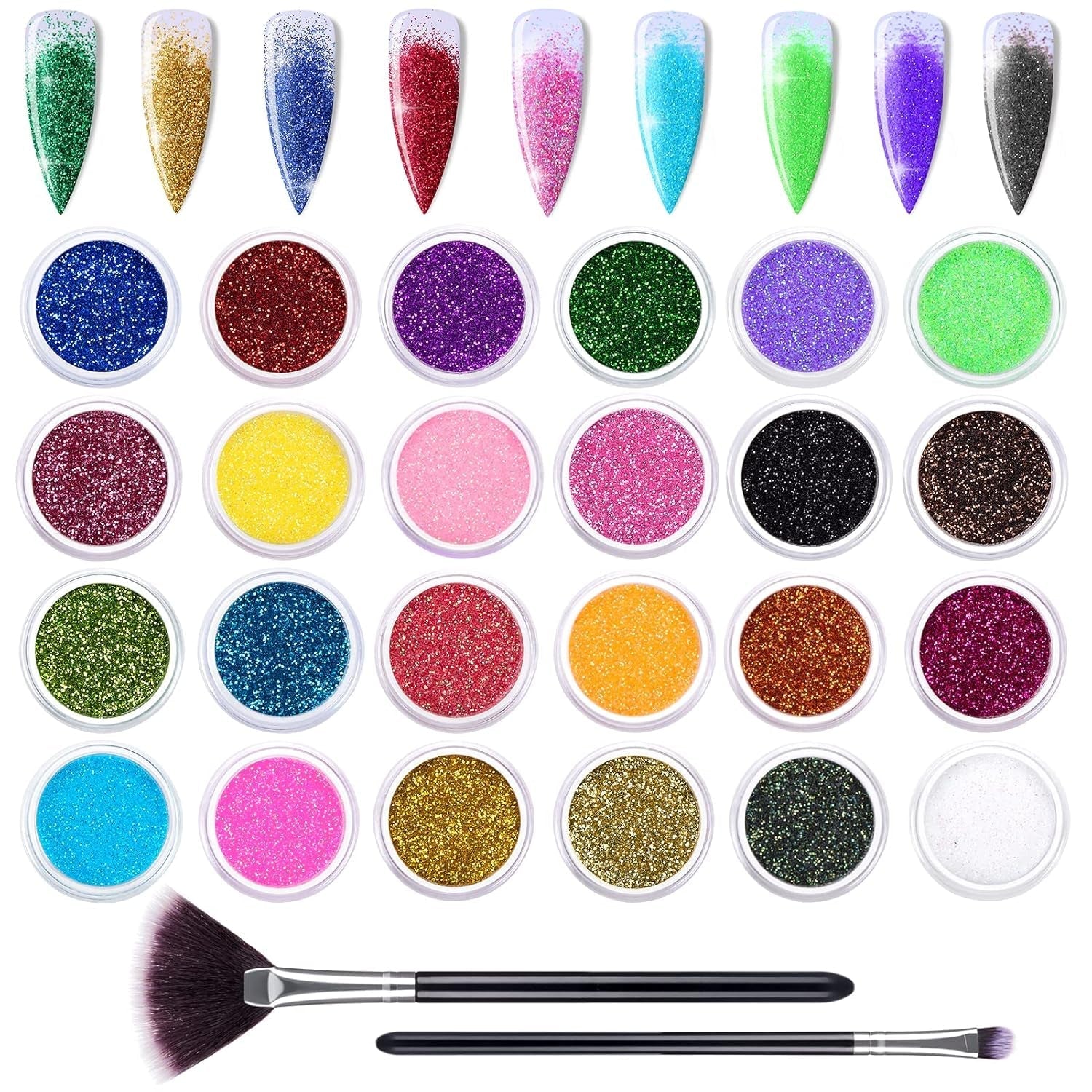 24 Farben Glitzer Set Mit Blattgold Und Glitzerpulver, Nageldesign Zubehör Pailletten Basteln Nail Art Glitter Mit Pinsel Für Nägel Gesicht Körper DIY Nagelkunst Make Up