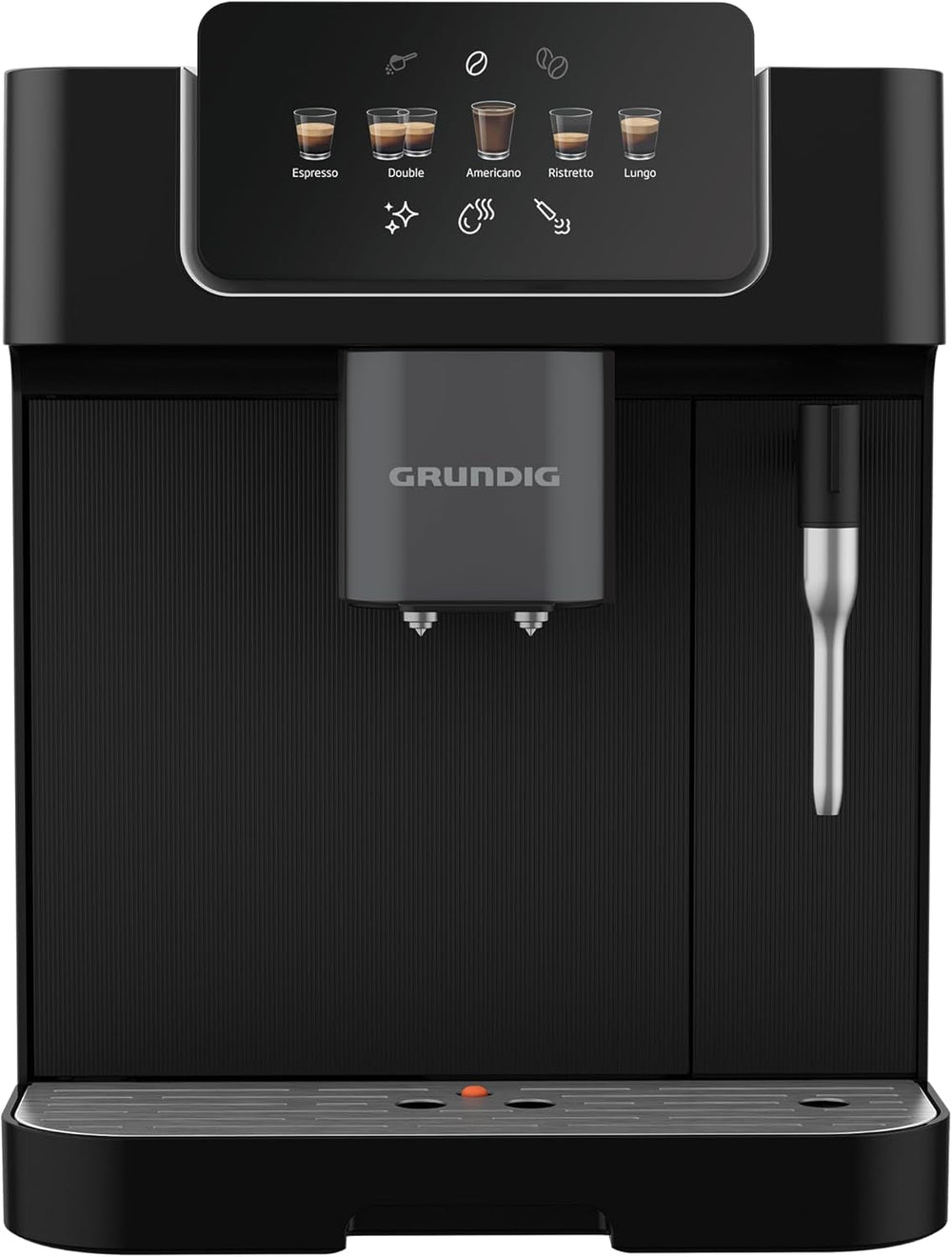 Espressor complet automat GRUNDIG KVA 6230 cu spumator de lapte, râșniță din oțel inoxidabil cu 13 setări de măcinare, recipient boabe 250 g, rezervor de apă detașabil de 2 litri, presiune pompă 19 bar, afișaj tactil, negru