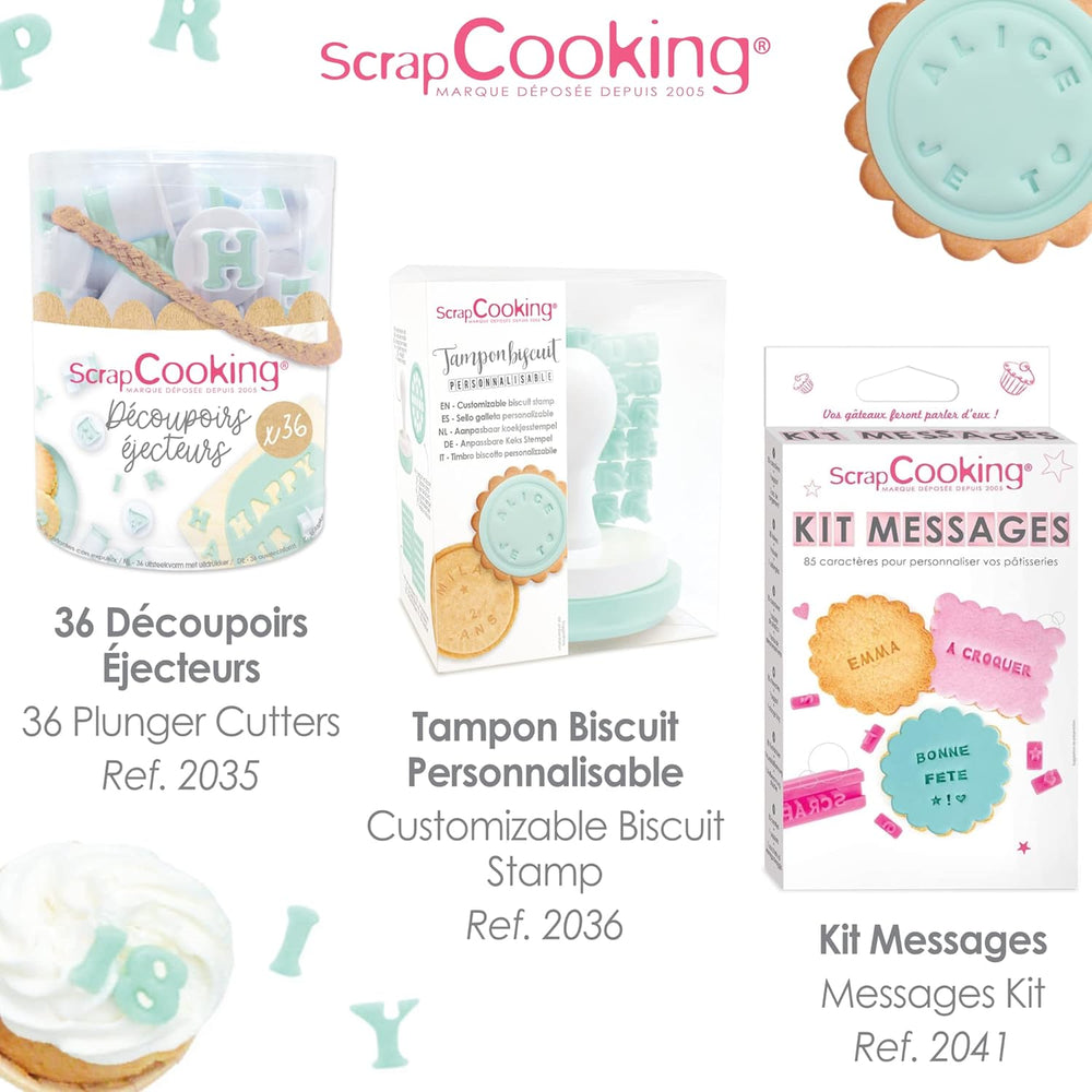 ScrapCooking 3700392420413 Set de ștampile pentru fursecuri, numere și litere – Pentru fondant, fursecuri, copt – Forme de tăiat decorate personalizate, plastic, roz