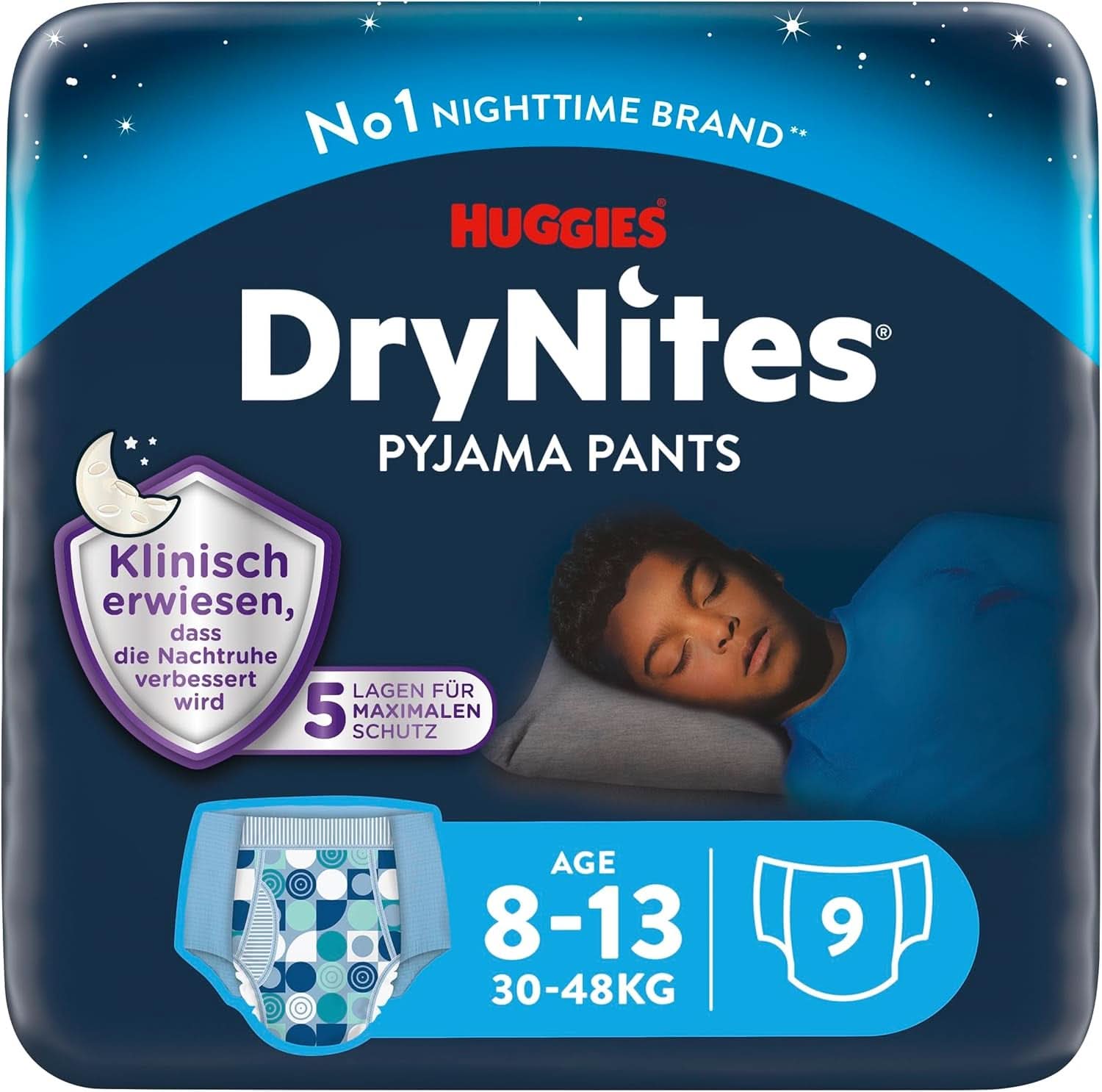 Huggies Drynites Szuper nedvszívó éjszakai pelenka, 8-13 éves fiúknak (30-48 kg), 9 db Mother and Child Naty Shop