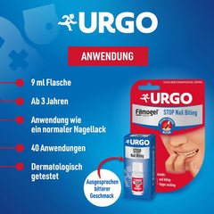 Urgo - Stop Red Nails - átlátszó, keserű ízű körömlakk - harapott és sérült körmökre és hüvelykujjszopásra - 3 éves kortól - 9 ml - 40 alkalmazás
